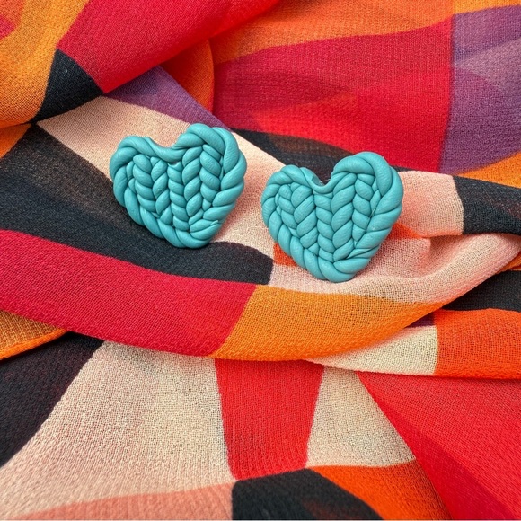 Turquoise Heart-Shaped Polymer Clay Stud Earrings - Picture 1 of 9